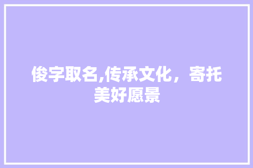 俊字取名,传承文化，寄托美好愿景
