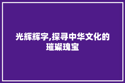 光辉辉字,探寻中华文化的璀璨瑰宝