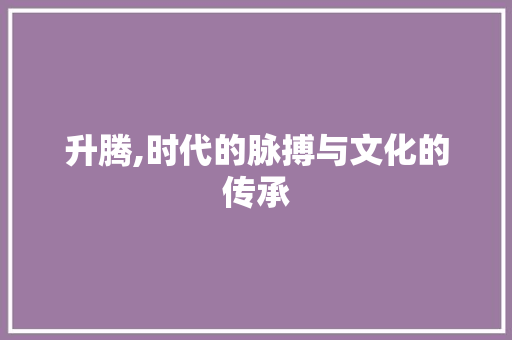 升腾,时代的脉搏与文化的传承
