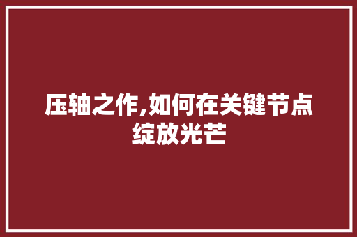 压轴之作,如何在关键节点绽放光芒