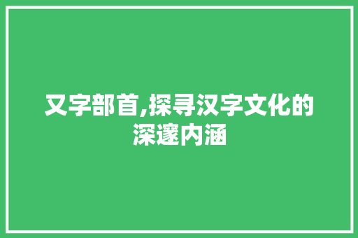 又字部首,探寻汉字文化的深邃内涵