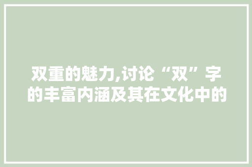 双重的魅力,讨论“双”字的丰富内涵及其在文化中的体现