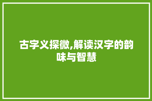 古字义探微,解读汉字的韵味与智慧