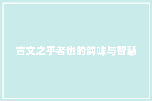 古文之乎者也的韵味与智慧