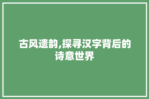 古风遗韵,探寻汉字背后的诗意世界