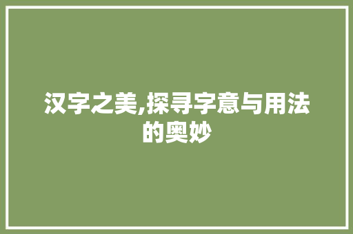 汉字之美,探寻字意与用法的奥妙
