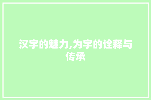 汉字的魅力,为字的诠释与传承