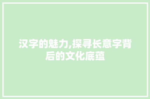 汉字的魅力,探寻长意字背后的文化底蕴