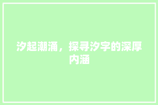汐起潮涌，探寻汐字的深厚内涵