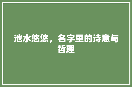 池水悠悠，名字里的诗意与哲理