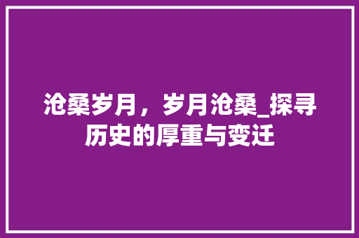 沧桑岁月，岁月沧桑_探寻历史的厚重与变迁