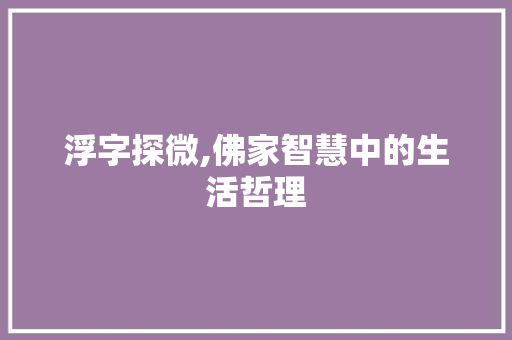 浮字探微,佛家智慧中的生活哲理