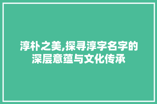 淳朴之美,探寻淳字名字的深层意蕴与文化传承