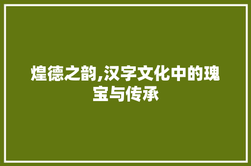 煌德之韵,汉字文化中的瑰宝与传承