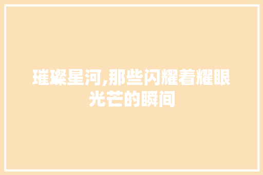 璀璨星河,那些闪耀着耀眼光芒的瞬间