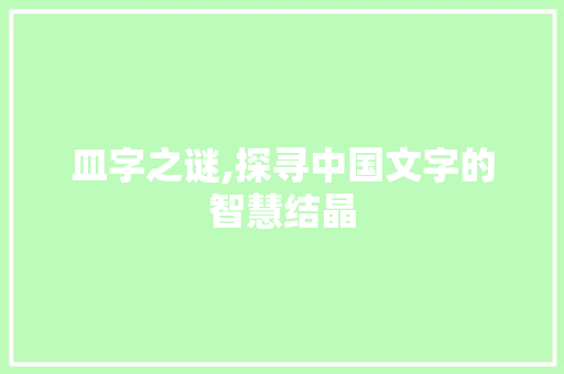 皿字之谜,探寻中国文字的智慧结晶