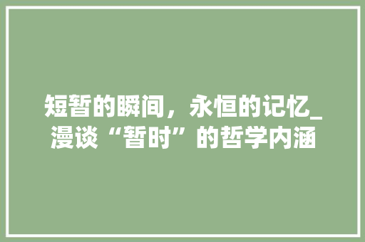 短暂的瞬间，永恒的记忆_漫谈“暂时”的哲学内涵