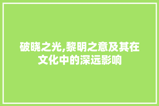 破晓之光,黎明之意及其在文化中的深远影响