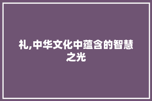 礼,中华文化中蕴含的智慧之光
