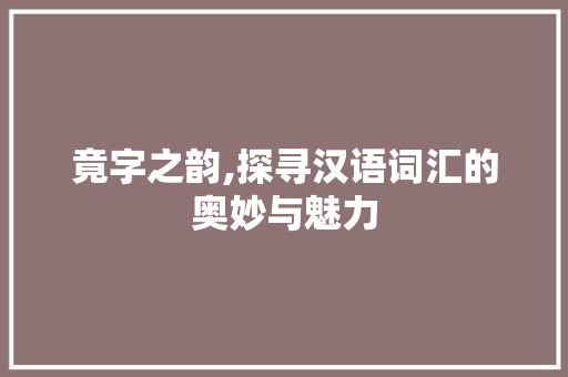 竟字之韵,探寻汉语词汇的奥妙与魅力