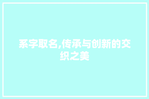 系字取名,传承与创新的交织之美