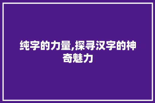 纯字的力量,探寻汉字的神奇魅力