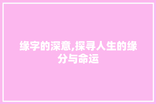 缘字的深意,探寻人生的缘分与命运