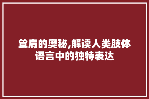 耸肩的奥秘,解读人类肢体语言中的独特表达