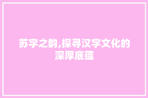苏字之韵,探寻汉字文化的深厚底蕴
