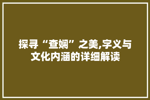 探寻“查娴”之美,字义与文化内涵的详细解读
