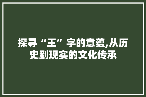 探寻“王”字的意蕴,从历史到现实的文化传承