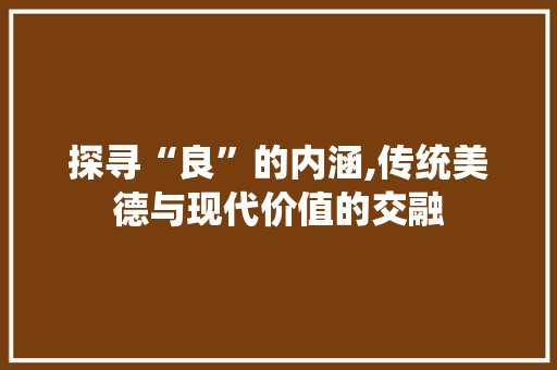 探寻“良”的内涵,传统美德与现代价值的交融