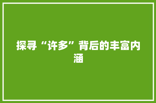 探寻“许多”背后的丰富内涵