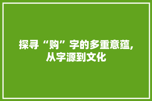 探寻“购”字的多重意蕴,从字源到文化