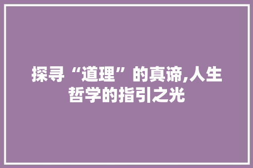 探寻“道理”的真谛,人生哲学的指引之光