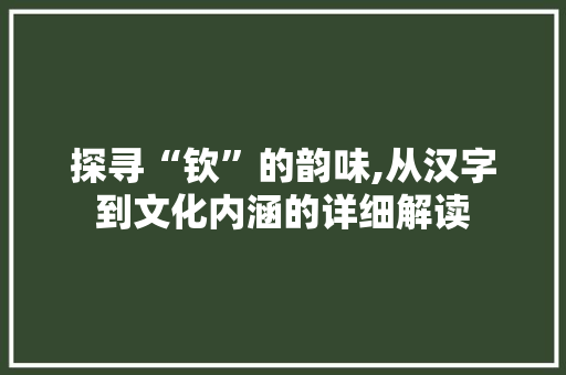 探寻“钦”的韵味,从汉字到文化内涵的详细解读