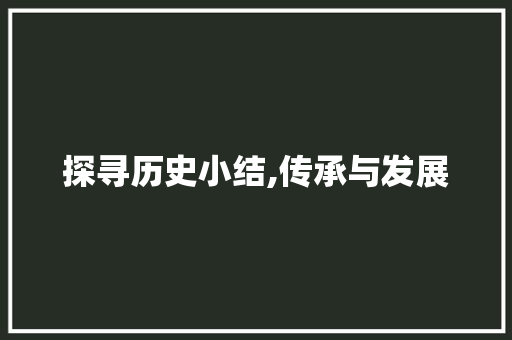 探寻历史小结,传承与发展