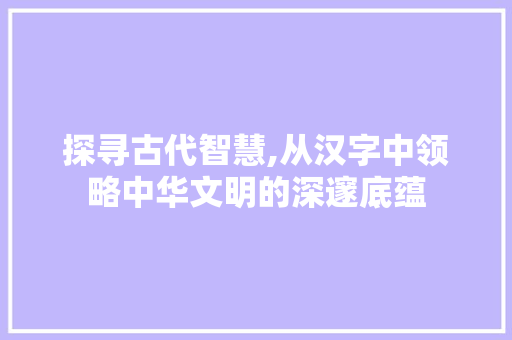 探寻古代智慧,从汉字中领略中华文明的深邃底蕴