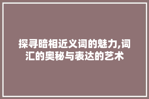探寻暗相近义词的魅力,词汇的奥秘与表达的艺术