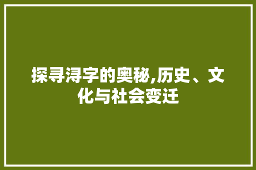 探寻浔字的奥秘,历史、文化与社会变迁