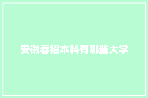 安徽春招本科有哪些大学