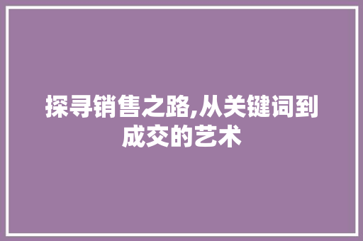 探寻销售之路,从关键词到成交的艺术