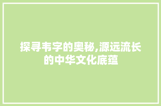 探寻韦字的奥秘,源远流长的中华文化底蕴