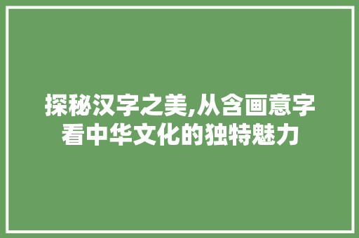 探秘汉字之美,从含画意字看中华文化的独特魅力