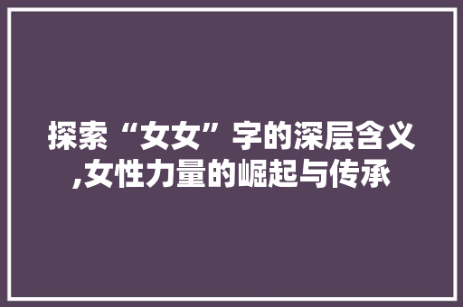 探索“女女”字的深层含义,女性力量的崛起与传承