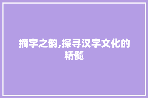 摘字之韵,探寻汉字文化的精髓