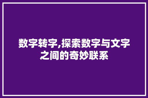 数字转字,探索数字与文字之间的奇妙联系
