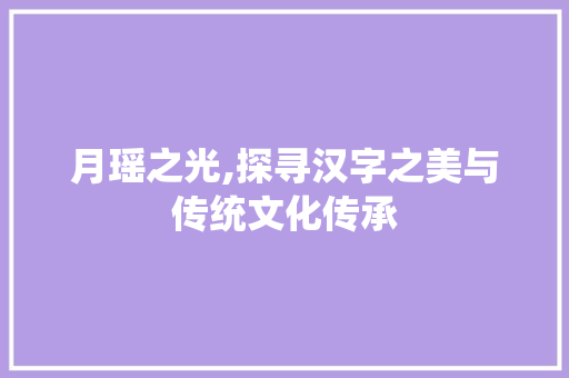 月瑶之光,探寻汉字之美与传统文化传承