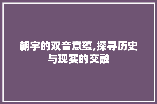 朝字的双音意蕴,探寻历史与现实的交融