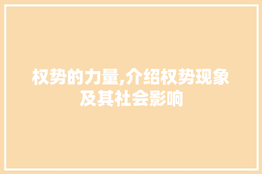 权势的力量,介绍权势现象及其社会影响